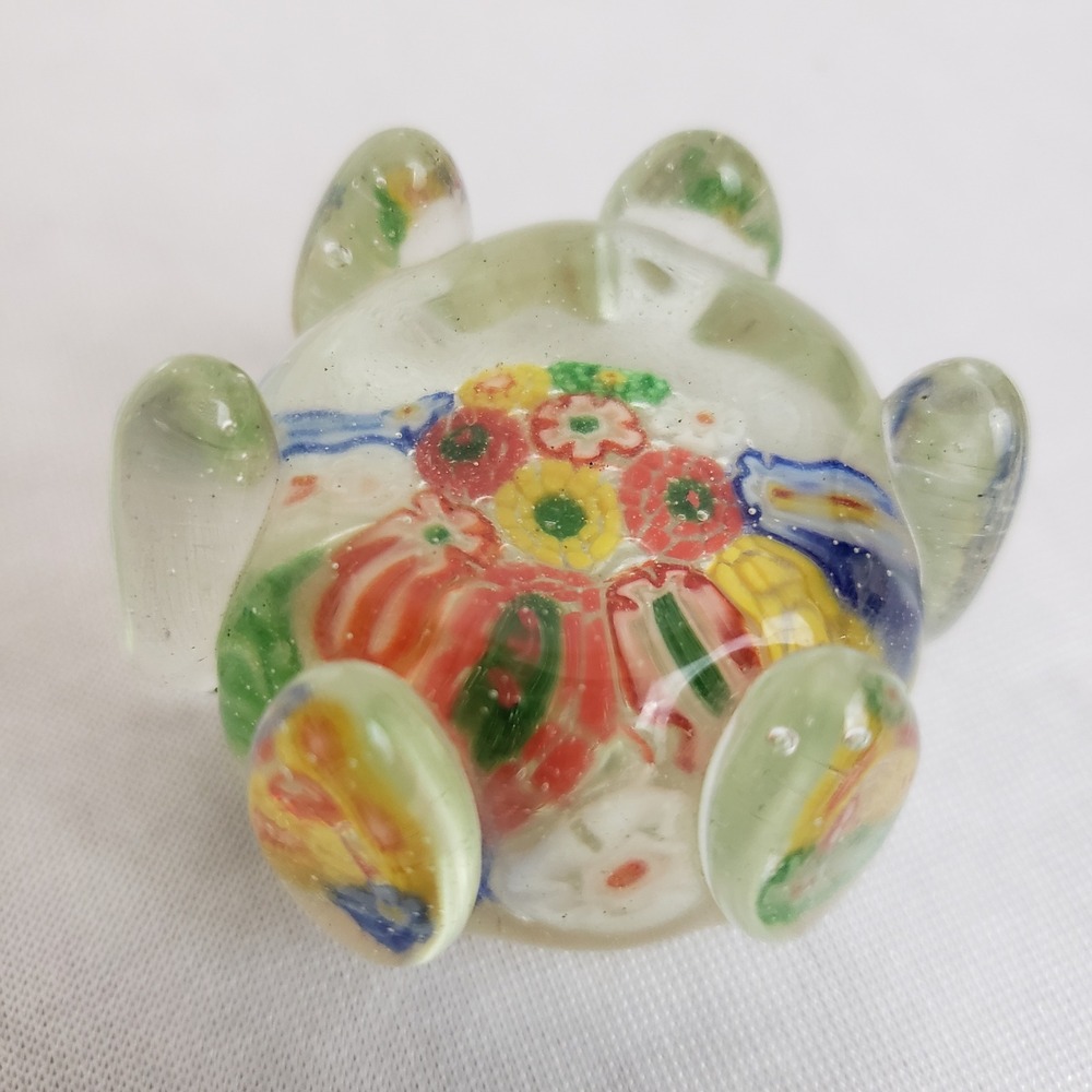 VTG Hand Blown Glass Paperweight Flower Millefiori Pen Rest Chopstick Holder